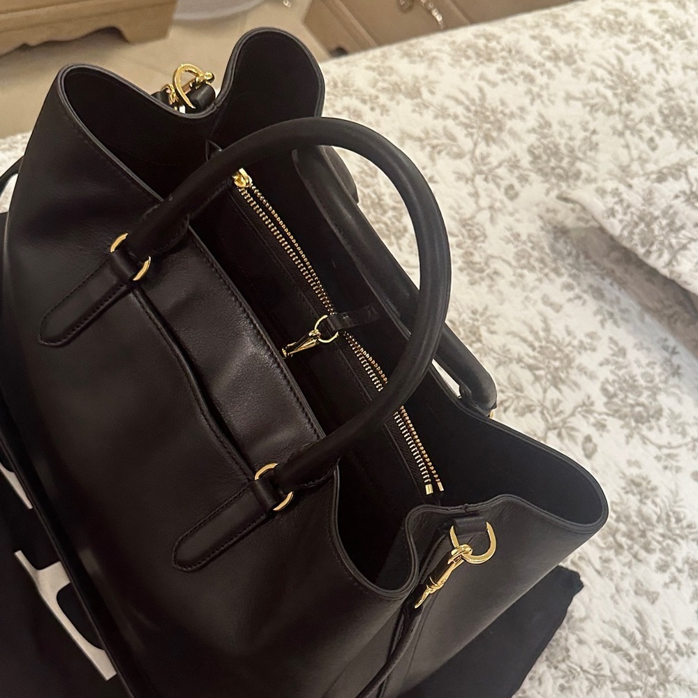 Ralph Lauren Black Leather Tote with Gold Accents - Picture 3 of 9